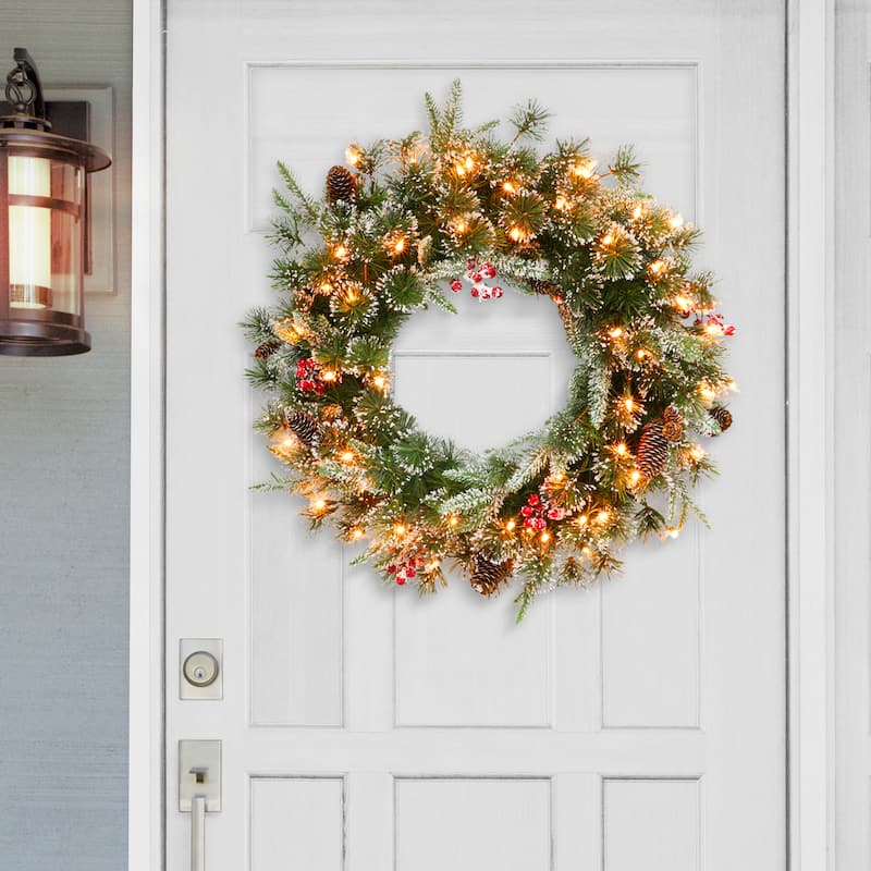 Puleo International 24" Pre-Lit Decorated Christmas Wreath - 24"