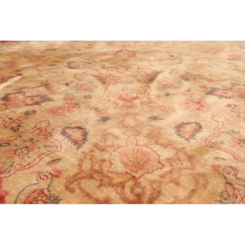 Hand Knotted Tabriz Tan Wool & Silk Traditional Oriental Area Rug - 9' 9'' x 9' 9''