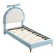 preview thumbnail 5 of 18, Twin/Full Size Upholstered Velvet Platform Bed Frame, Funny Kids Bed with Alarm Clock Shaped Headboard