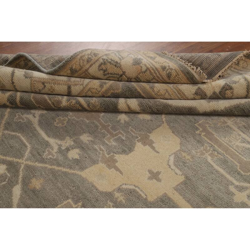 Transitional Grey Oushak Indian Area Rug Hand-Knotted Wool Carpet - 8'3" x 9'10"