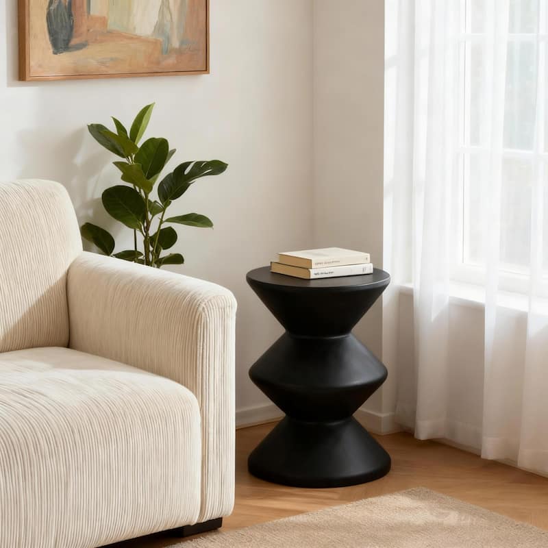 Christopher Knight Home - 13.75'' Modern 3-Layer Sculptural Wave MGO Concrete Accent Side Table, Matte Finish - Black