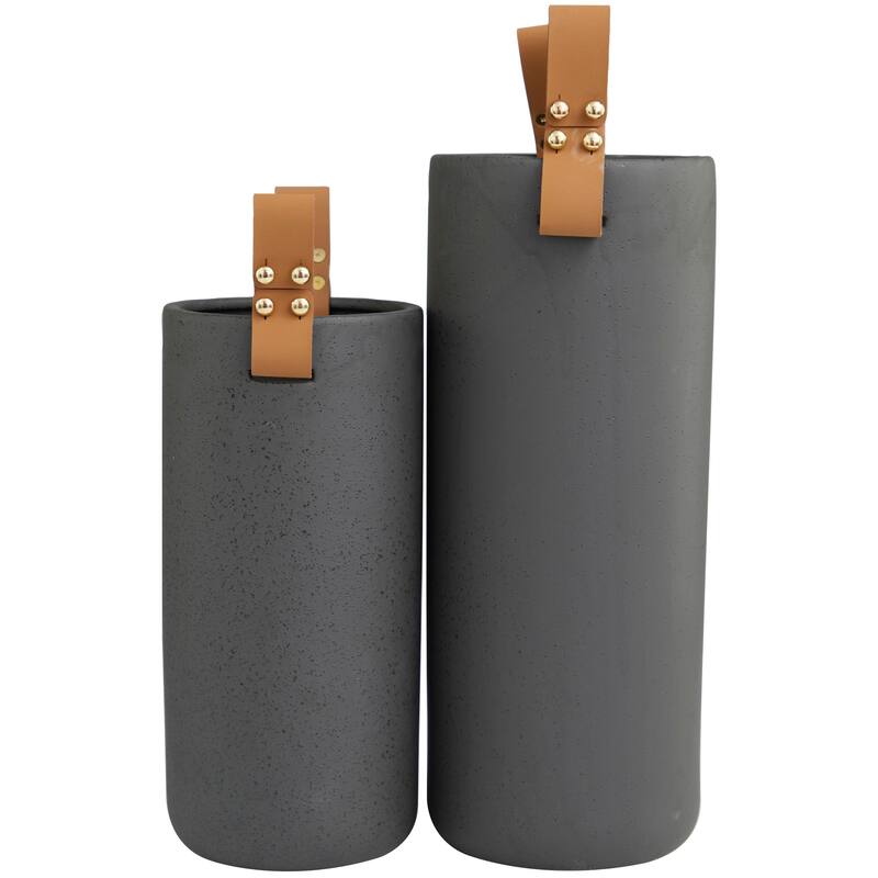 CosmoLiving by Cosmopolitan Ceramic Vase with Leather Handles (Set of 2) - White or Black