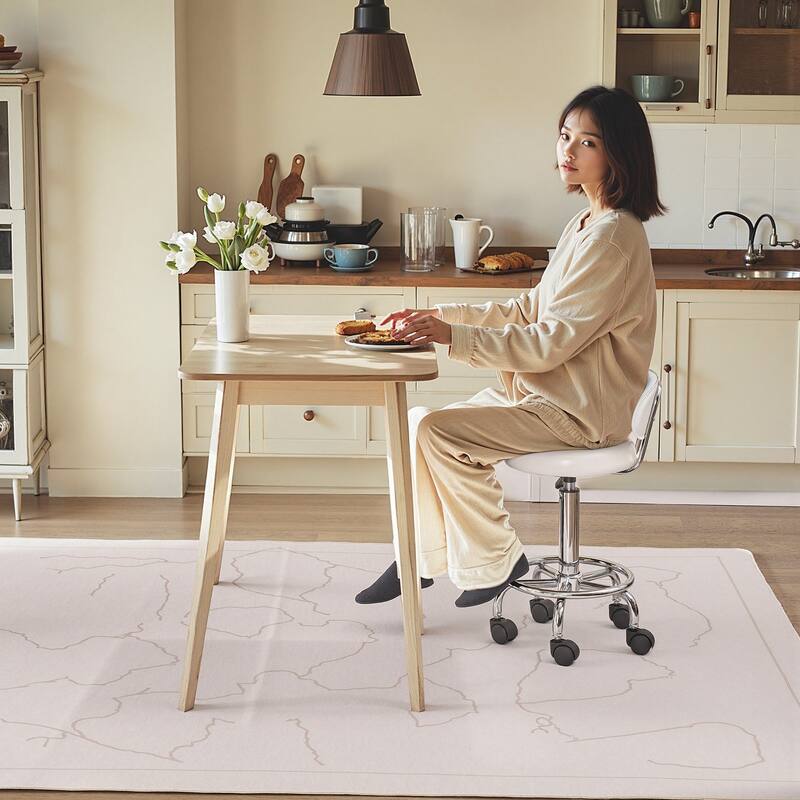 Javlergo White Office Chair Stool PU Leather Backrest Rolling Salon Stool Round Swivel Drafting Spa Stool