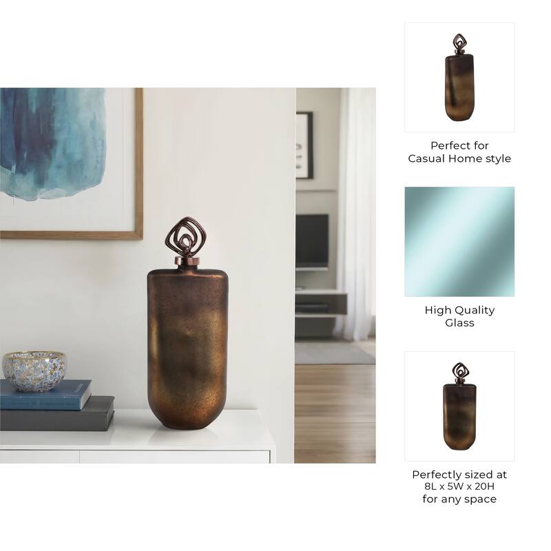 Glass Vase with Aluminum Swirl Top Accent Modern Artistic Design