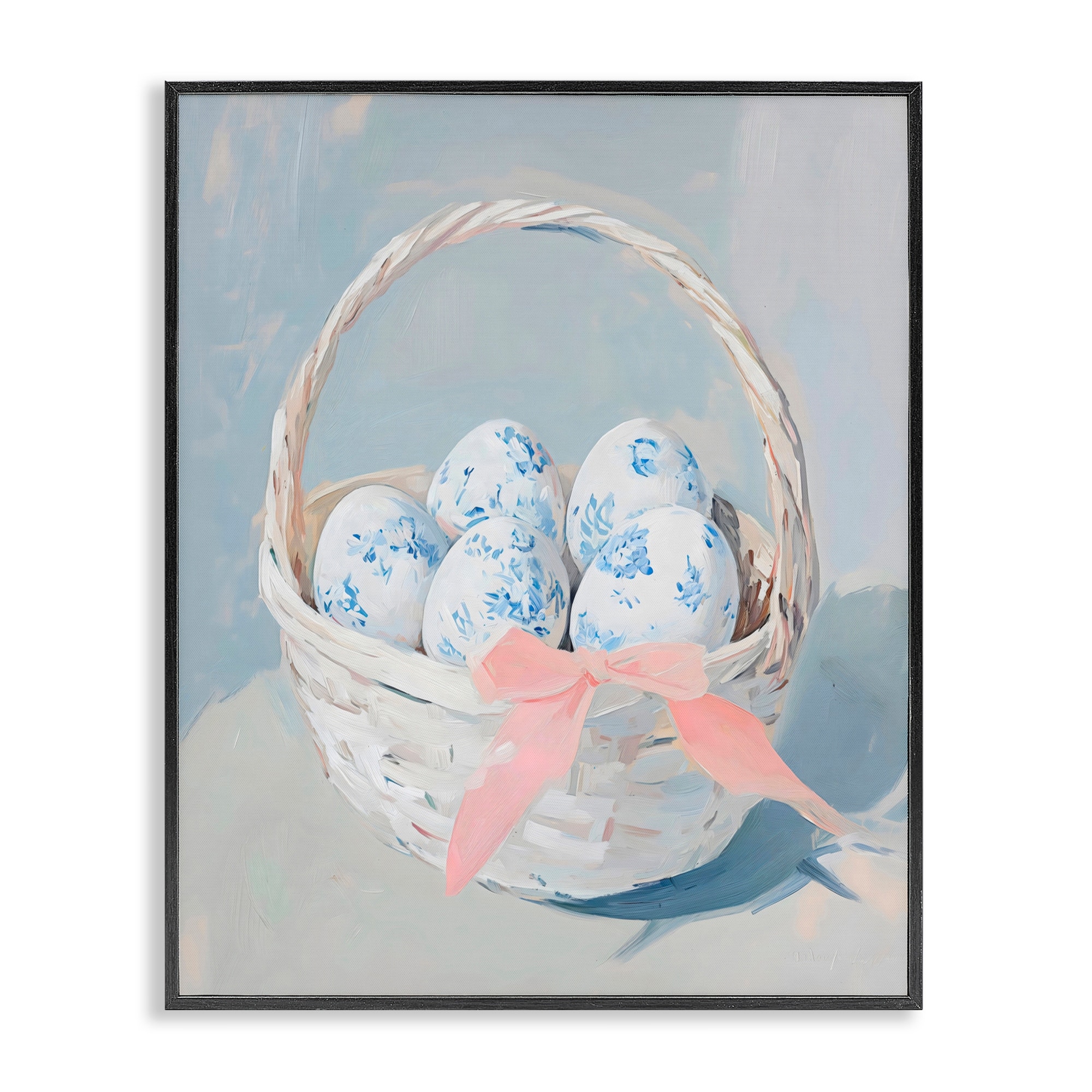 Stupell Blue Floral Egg Basket Framed Giclee Art Design By Arlington Prints
