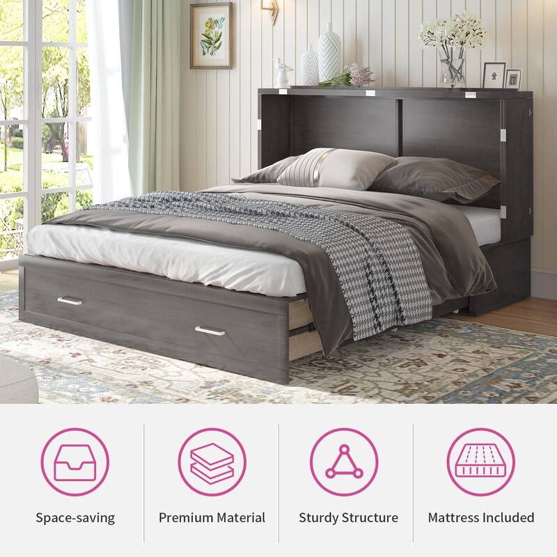 Mixoy Bed Chest with Mattress,Charging Station,Drawers,Modern