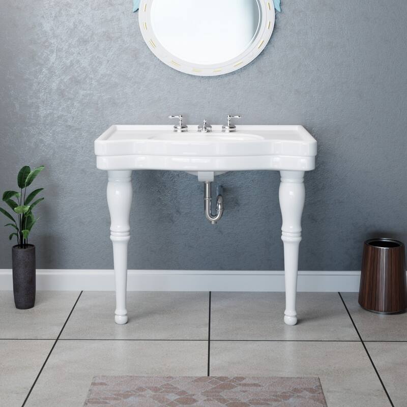 Console Bathroom Sinks 36" W White Belle Epoque Console Sinks with 2 Porcelain Legs Renovators Supply