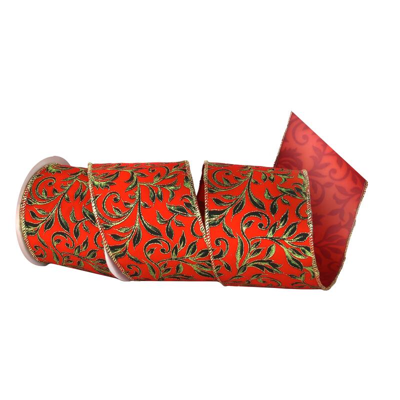4" Printed Leaf Vine On Velvet Ribbon Set of 3