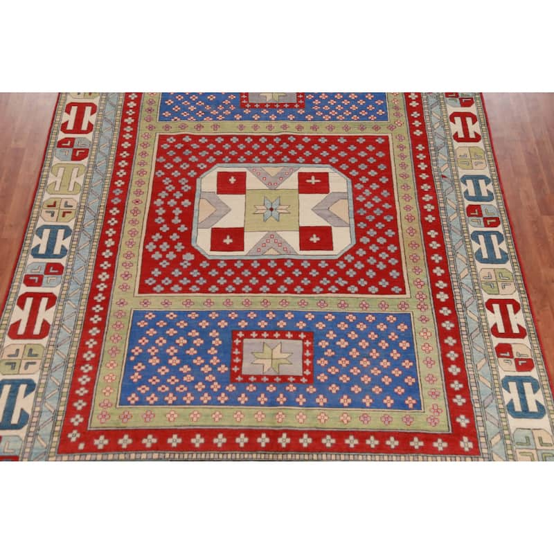 Hand Knotted Oriental 100% Wool Carpet Traditional Geometric Multi-Colored Kazak Area Rug - 11' 4'' X 8' 5''