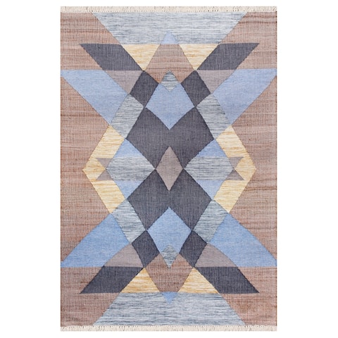 Ox Bay Hand-Woven Southwestern Jute-Blend Area Rug, Tan and Light Blue