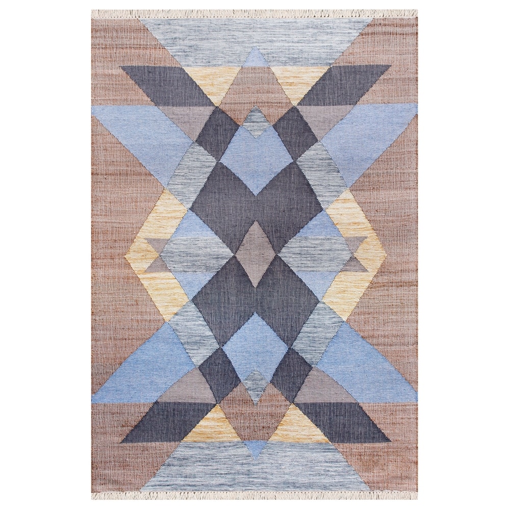 Sevita Hand-Woven Southwestern Jute-Blend Area Rug, Tan and Light Blue