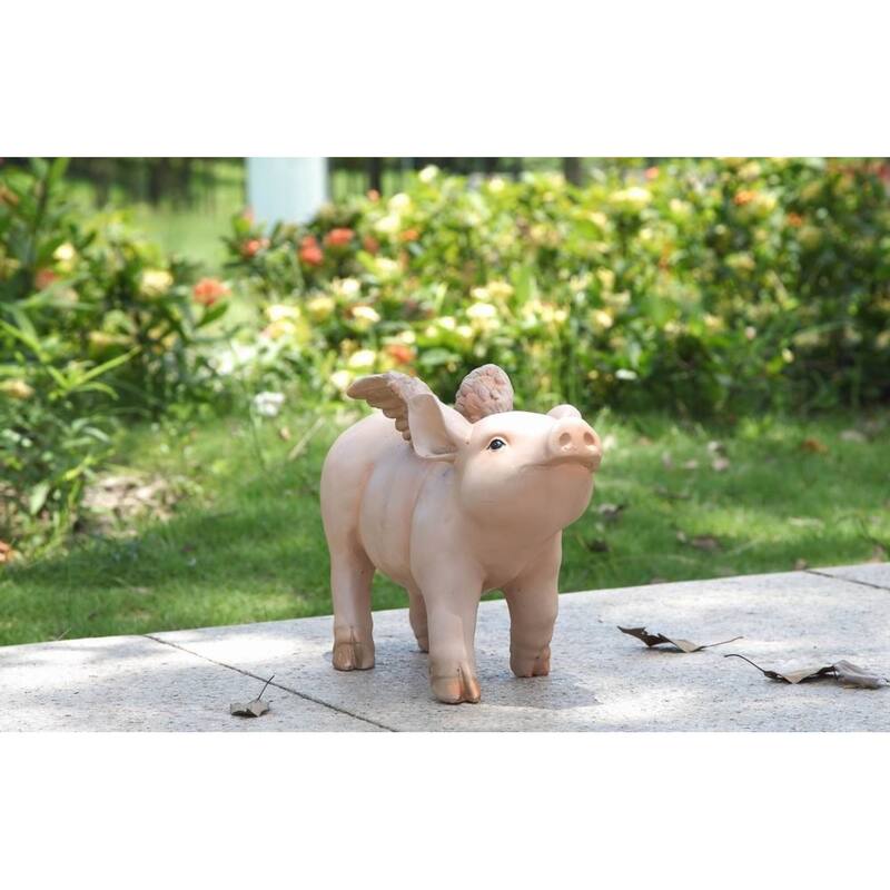 Pig with Wings Outdoor Garden Statue - 12.5" - Pink