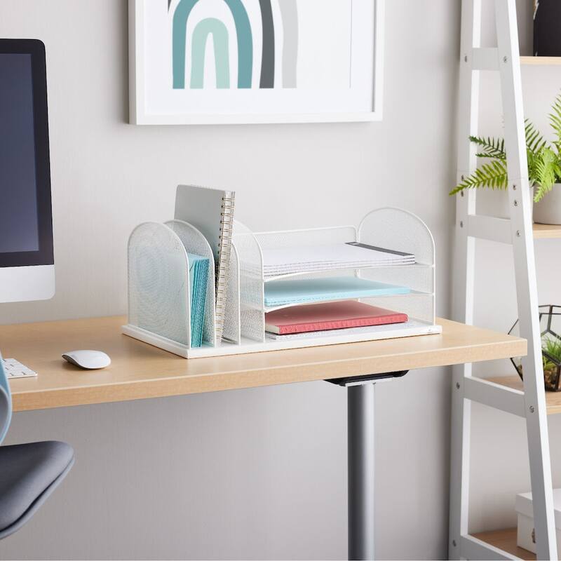 Safco Onyx 3 Horizontal/3 Upright Sections Wire Mesh Desktop Organizer - Blue