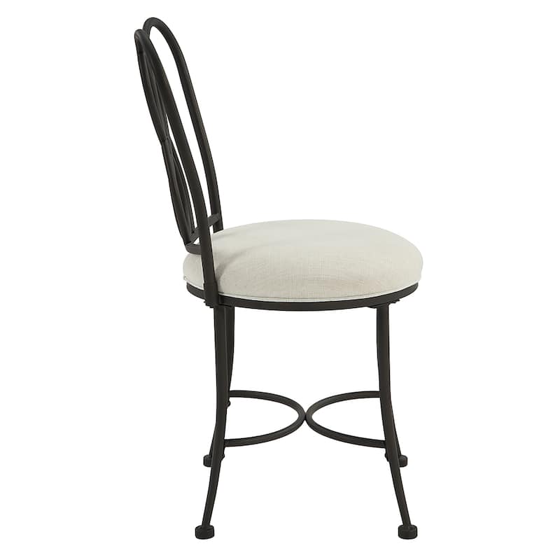 Azalea Park Bronze Ornate Iron Upholstered Vanity Stool - Bronze & Creamy White - 15.94 W x 18.7 D x 32.48 H"