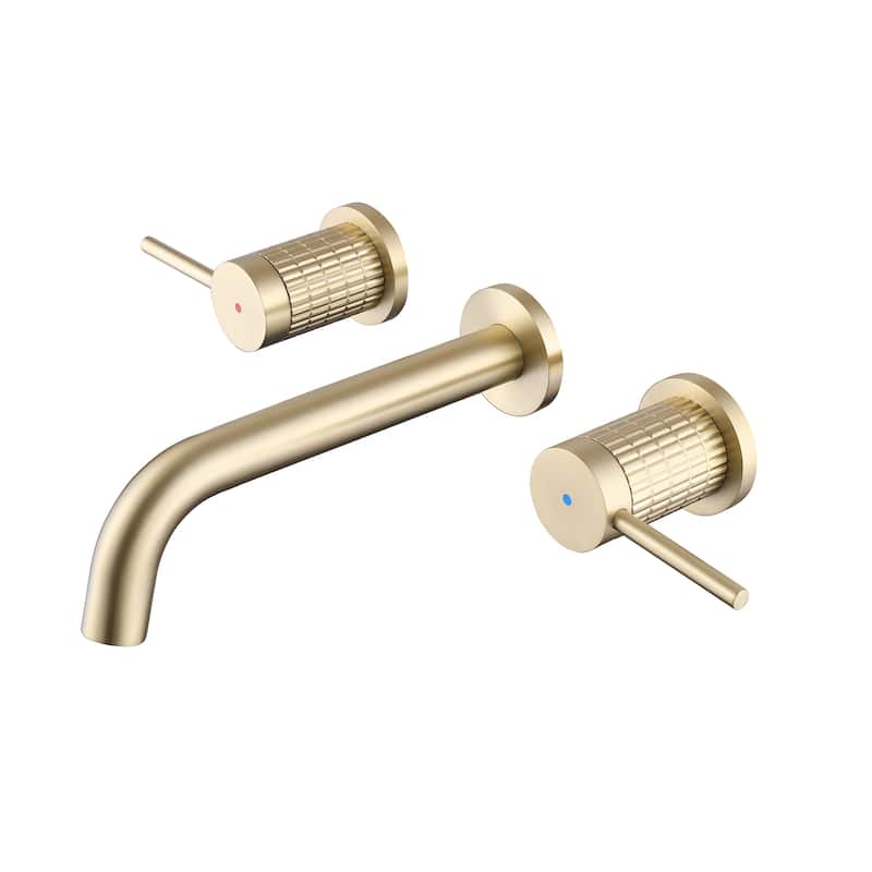 Solid Brass Two Handles Wall Mounted Widespread Bathroom Faucet