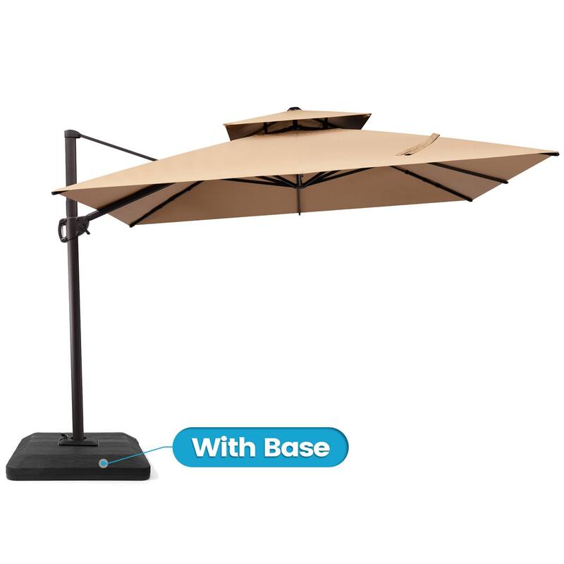 11 x 11 ft Patio Cantilever Offset Umbrella 360 Degree Rotation with Base