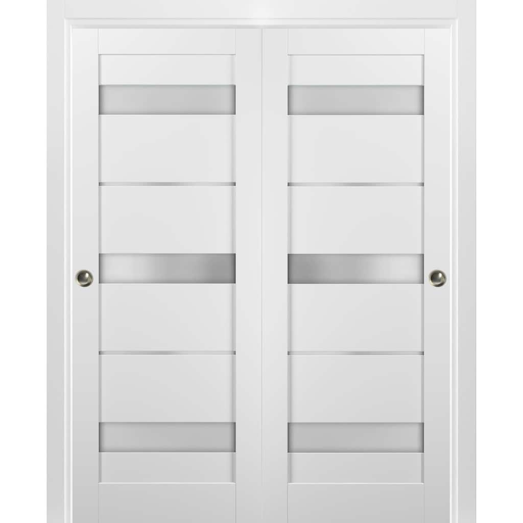 Sliding Closet Bypass Doors hardware / Quadro 4055 White Silk Frosted Opaque Glass