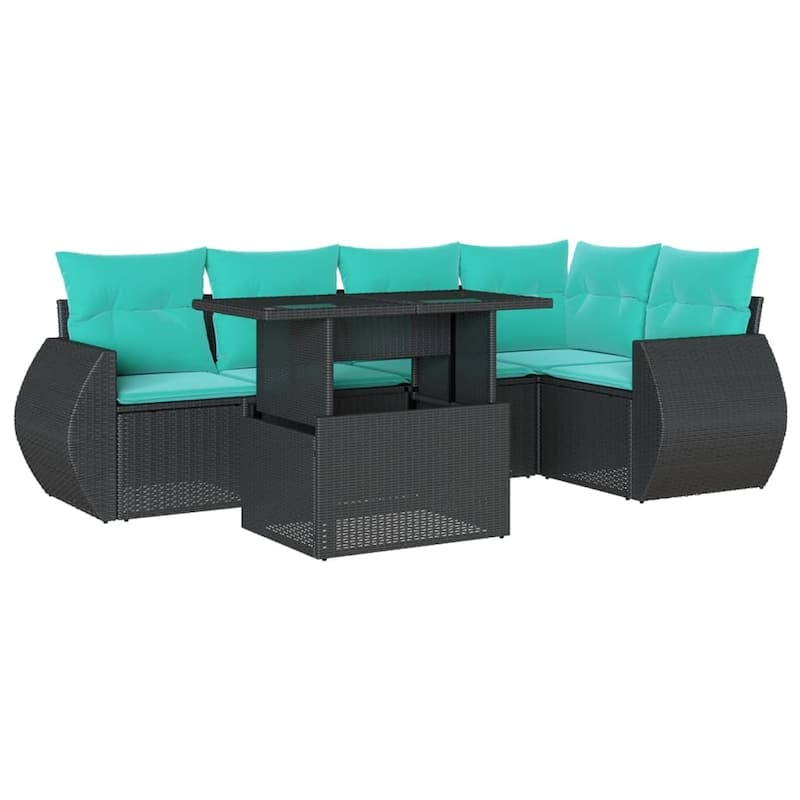 vidaXL 6 Piece Patio Sofa Set with Cushions Black/Brown/Gray Poly Rattan