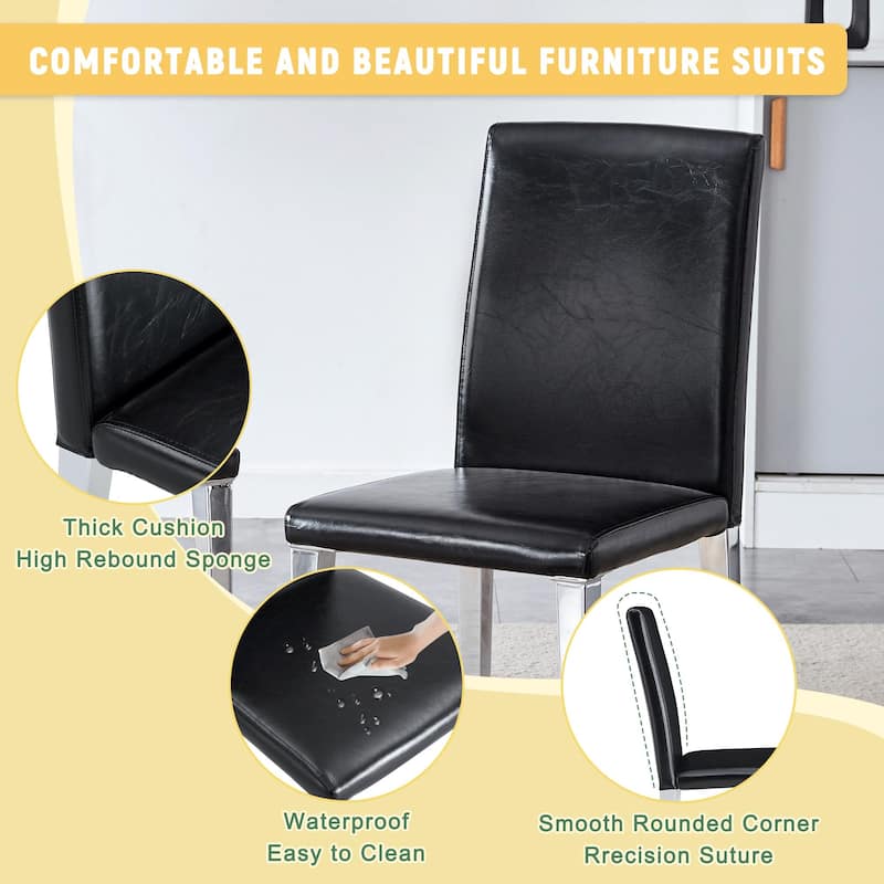 4Pcs PU Backrest Dining Chairs for Minimalist and Modern Home Styles