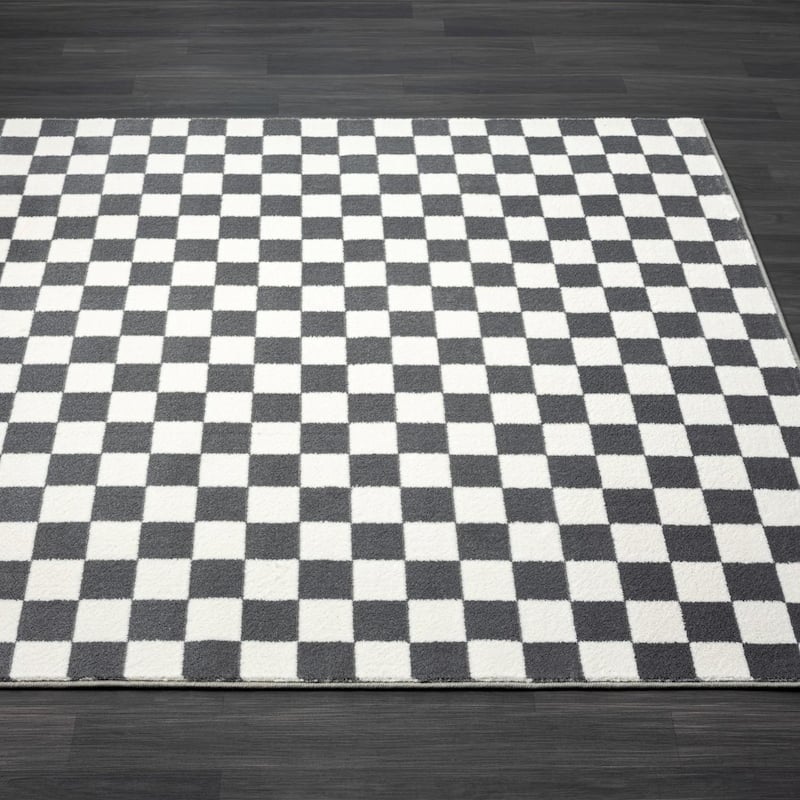 Luxe Weavers Checkered Geometric Gray 5x7 Area Rug - 5' x 7' - Cream/Onyx