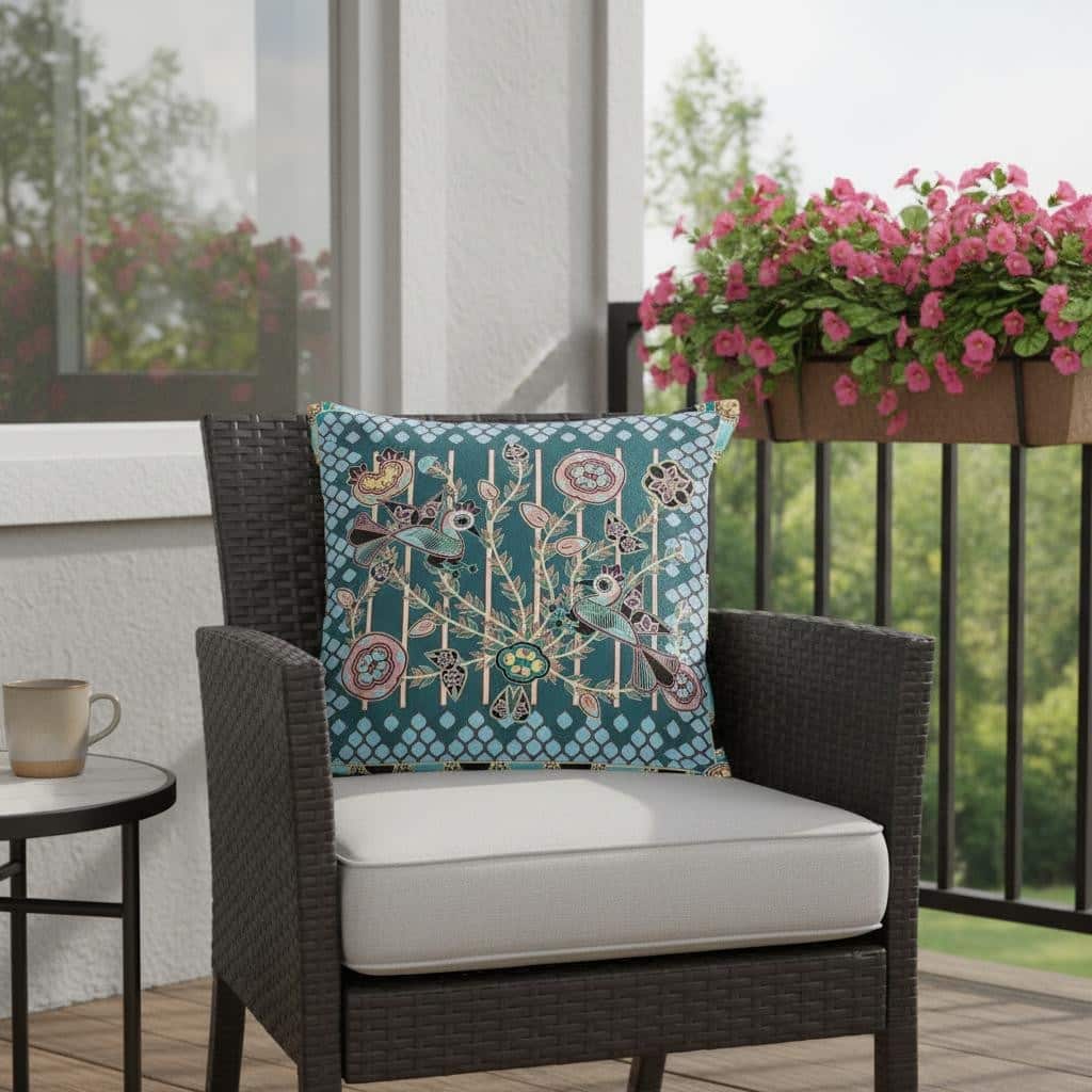 HomeRoots Set of Two 16" X 16" Green and Pink Peacock Blown Seam Floral Indoor Outdoor Throw Pillow - 16.00' X '16.00' X '5.00