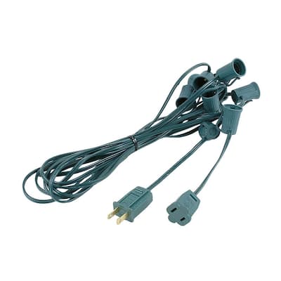 10 Foot C9 Outdoor Patio Christmas Stringer, C9/E17 Base, 12" Space, Green Wire