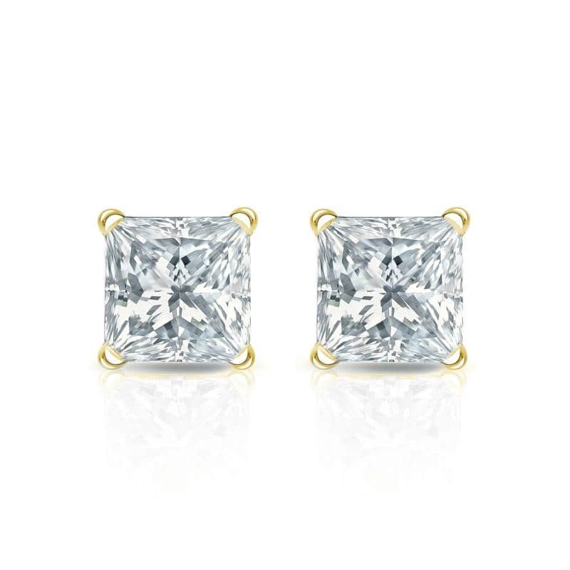 Auriya 18-karat Gold Lab Grown 0.75 carat TDW Princess Diamond Stud Earrings 4-Prong Martini Push-back