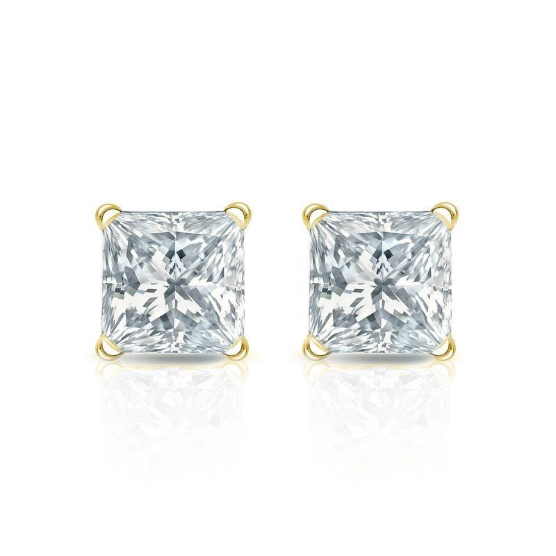 Auriya Plat Gold Lab Grown 0.75 carat TDW Princess Diamond Stud Earrings 4-Prong Martini Push-back