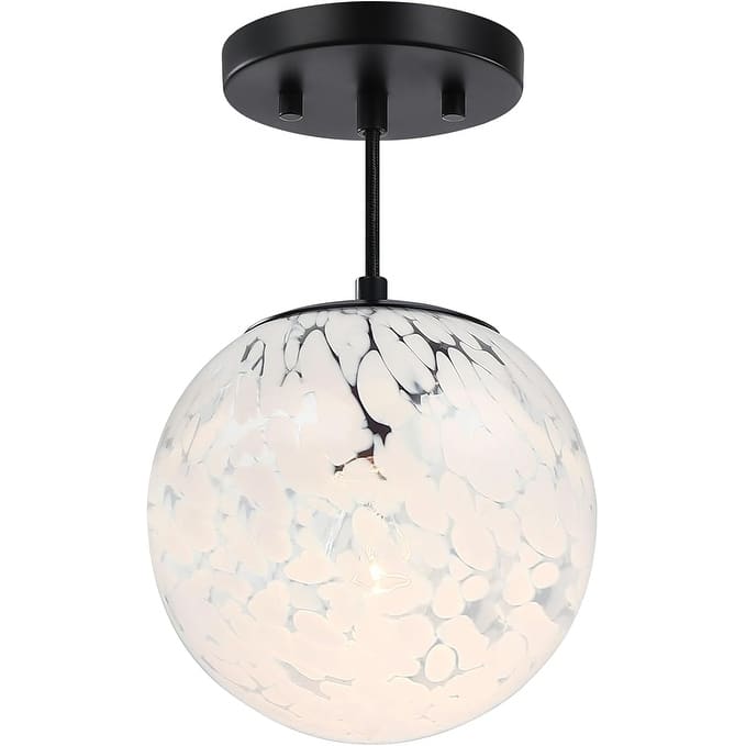 Circo 7 in. 1-Light Matte Black Modern Semi-Flush Mount with White Art Glass Shade