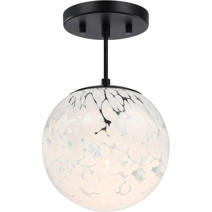 Circo 7 in. 1-Light Matte Black Modern Semi-Flush Mount with White Art Glass Shade