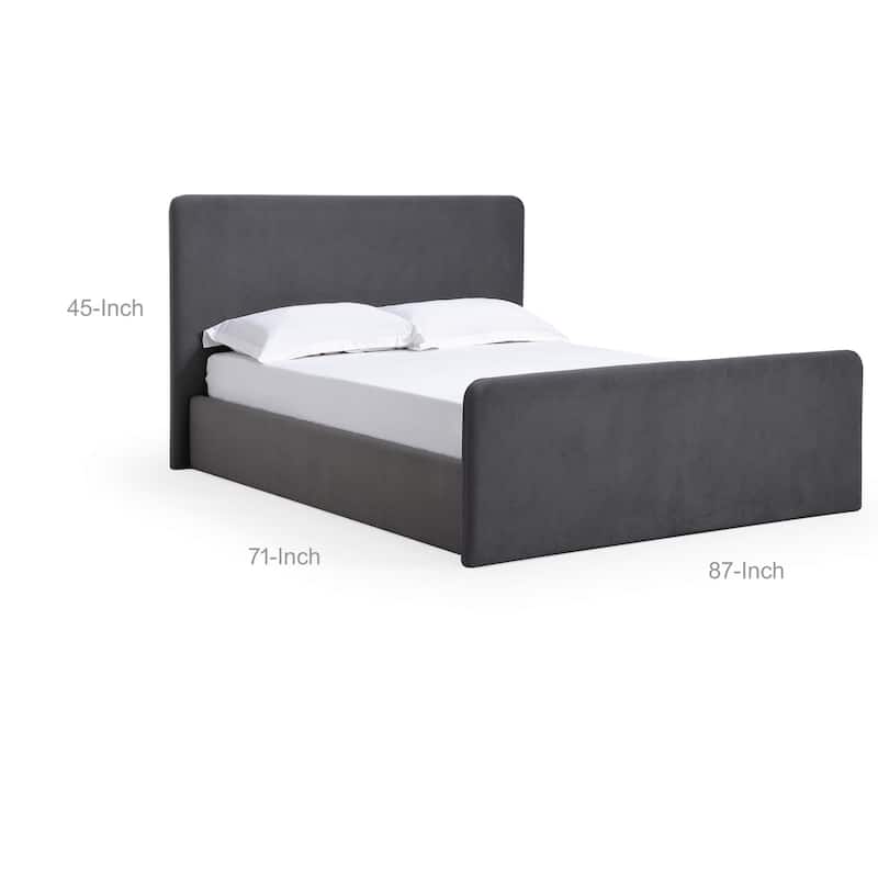 Cave Queen Size Platform Bed, Soft Velvet Upholstered, Charcoal Gray
