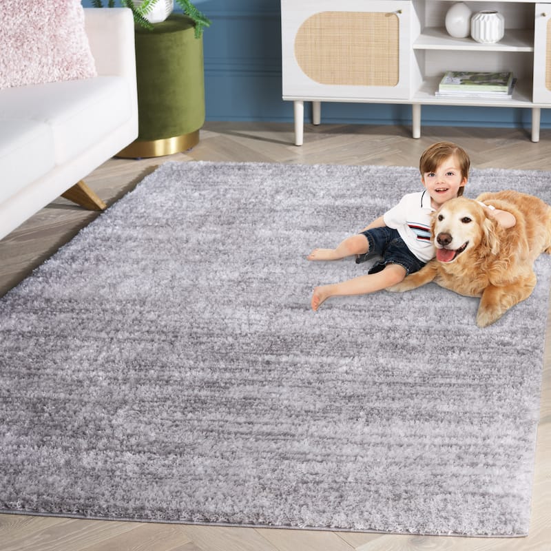 SAFAVIEH Tahoe Shag Yaprak Abstract 1.2-inch Thick Rug - 9' x 12' - Grey/Dark Grey - Rectangle