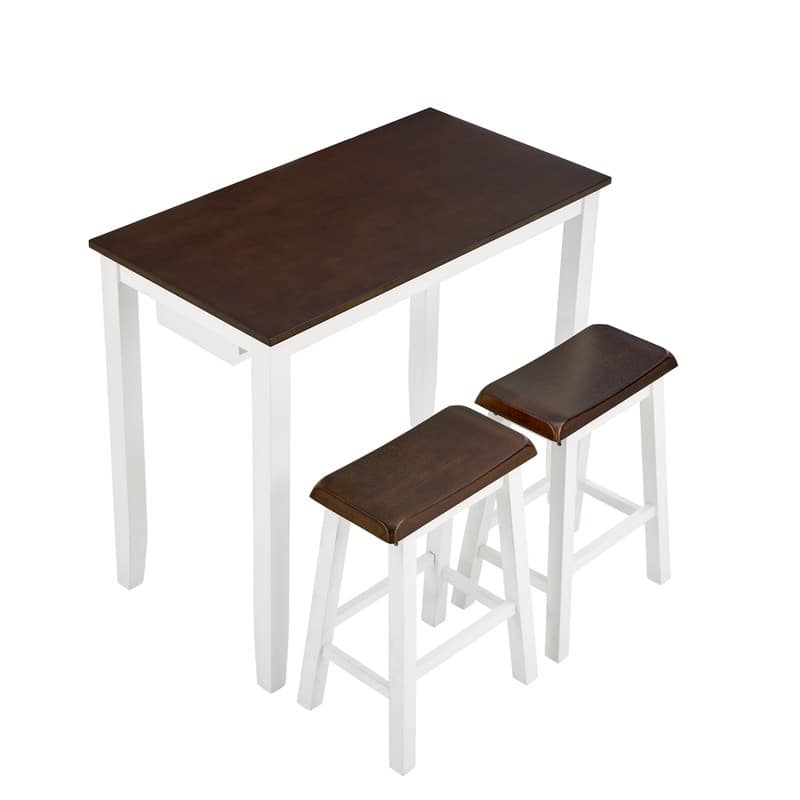 Antique Grey White 3-Piece Industrial Dining Table and Chairs Set for Dining Room, Kitchen