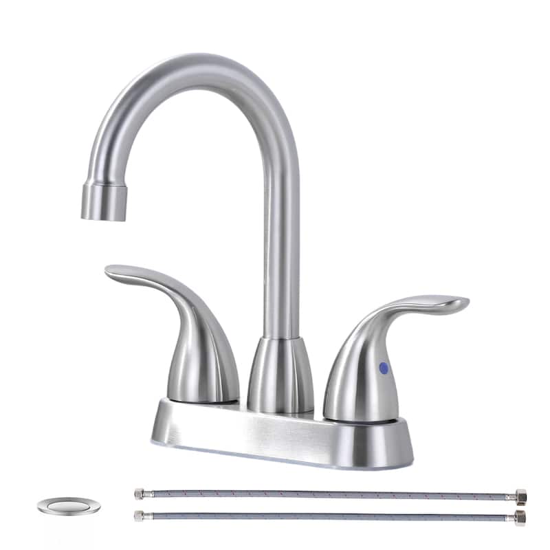 WOWOW 4 in. Centerset Double Handle High Arc Bathroom Faucet - Brushed Nickel
