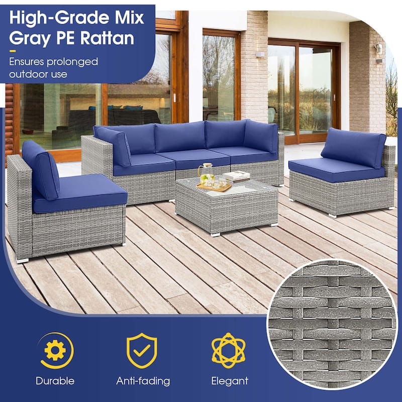 Costway 6 PCS Patio Conversation Sofa Set Outdoor Rattan Furniture - See Details