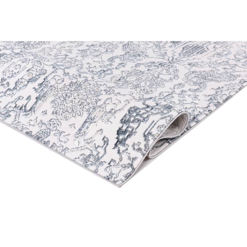 Liam Transitional Cream and Navy Blue Abstract Rug