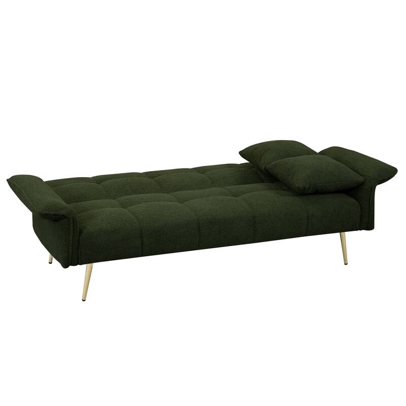 Modern Convertible Futon Sofa Bed with Adjustable Arms and Backrest