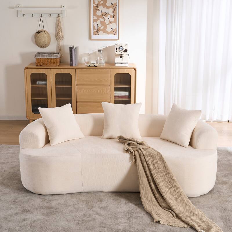 GDFStudio - Crescent-Shaped 67" Chenille Sofa with Self-Inflating Foam and Modular Design - White