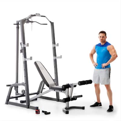 Marcy Pro Deluxe Cage System with Weightlifting Bench All-in-One Home Gym Equipment - N/A