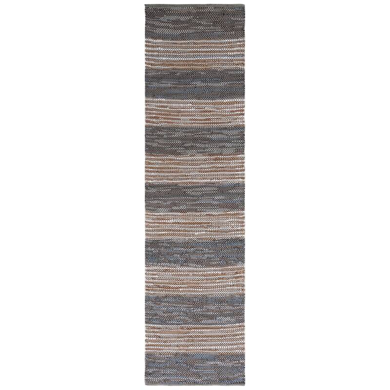 SAFAVIEH Handmade Vintage Leather Meghan Modern & Contemporary Leather - 2' 3" x 9' - Grey/Natural - Runner