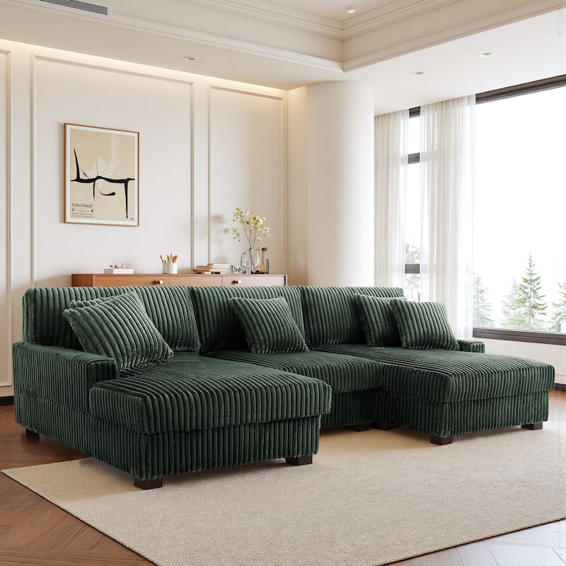 118.4"W Plush Modular Sectional Sofa with Pillows - Green - Symmetrical
