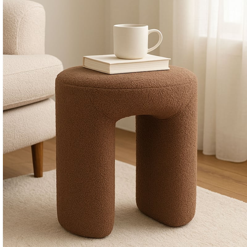 Upholstered Boucle Horseshoe Ottoman Stool Foot Rest Seat Living Room
