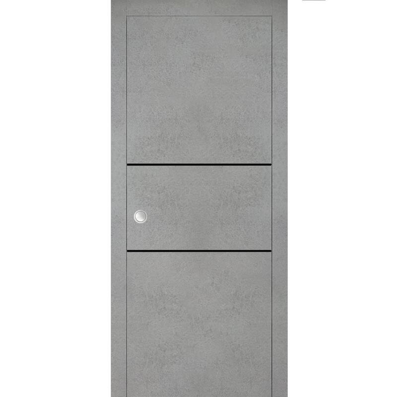 French Pocket Door 18 x 80 with Planum 0014 Concrete with Kit Trims Rail - 24" x 80"