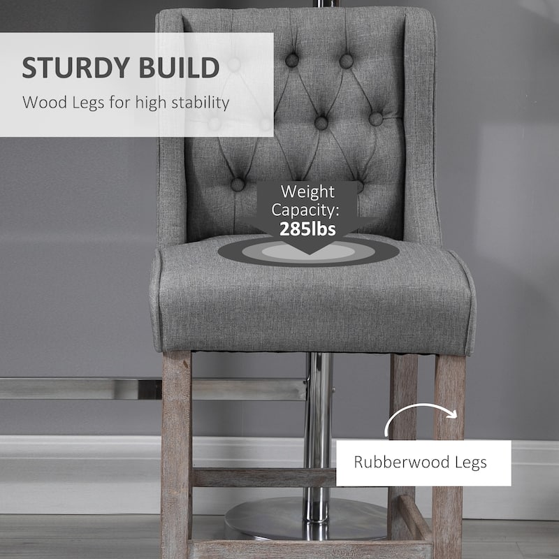 Counter Height Bar Stools Set of 2, Kitchen Island Stools with Tufted Back, Armless Upholstered Dining Chair with Footrest