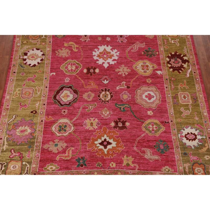 Hand Knotted Oriental 100% Wool Carpet Transitional All-Over Pink Oushak Area Rug - 9' 8'' X 8' 0''