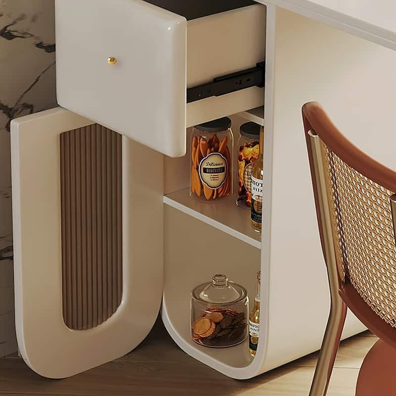 Modern Oval Sintered Stone Dining Table with Storage Cabinet