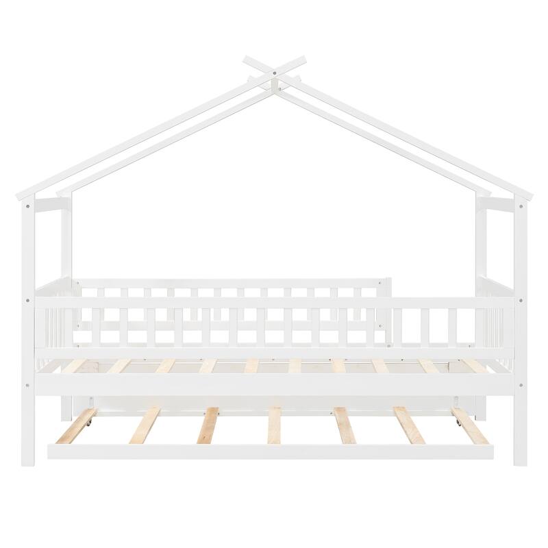 Twin Size Wooden House Bed with Twin Size Trundle