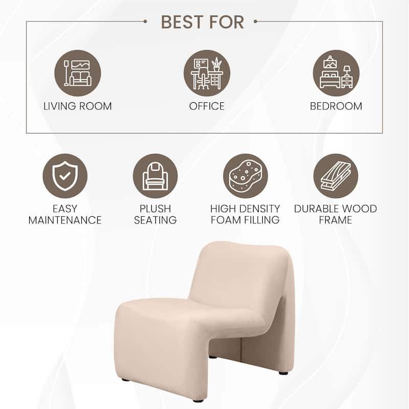 KLYX Modern Armless Accent Chair in Velvet or Boucle Upholstery with Plush Foam Cushioning for Home Office, Living Rooms and Bed