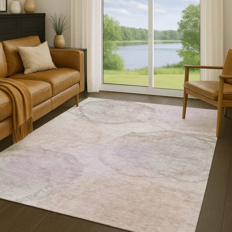 Machine Washable Indoor/ Outdoor Abstract Muted Chantille Rug