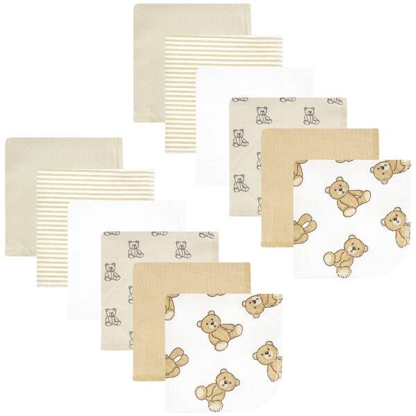 slide 1 of 1, Hudson Baby Flannel Cotton Washcloths, Teddy Bears 12 Pack, One Size - Teddy Bears 12 Pack - One Size